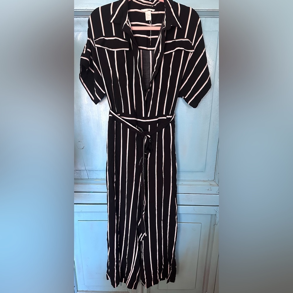 H & M Black and White Striped Jumpsuit